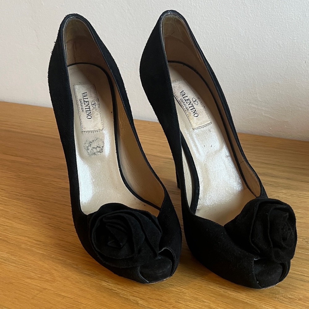 Valentino Black Heels with Rose Accent